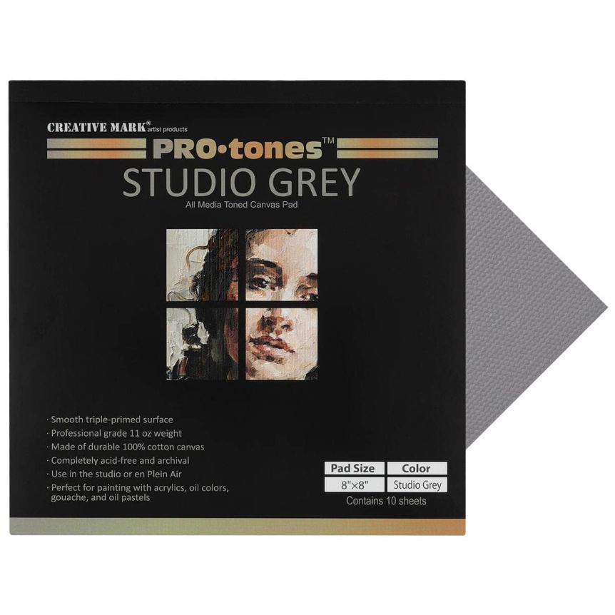 Pro-Tones Toned Canvas Pad - 8”x8” Studio Grey, 10 Sheets