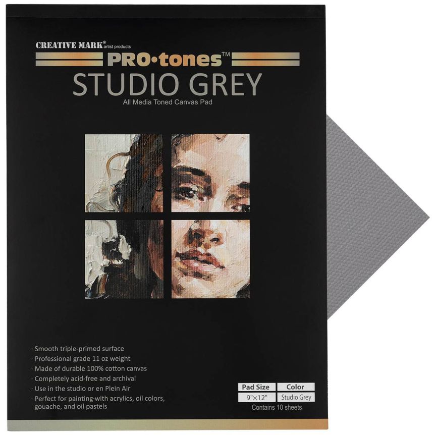 Pro-Tones Toned Canvas Pad - 9”x12” Studio Grey, 10 Sheets