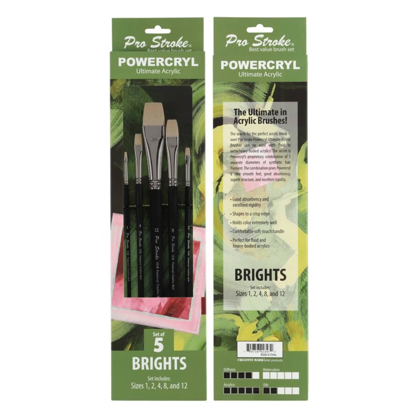Pro Stroke Powercryl Long Handle Bright Value Brush Set of 5