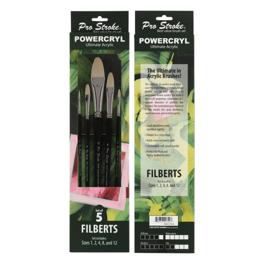 Pro Stroke Powercryl Long Handle Filbert Value Brush Set of 5