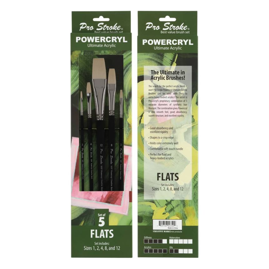 Pro Stroke Powercryl Long Handle Flat Value Brush Set of 5