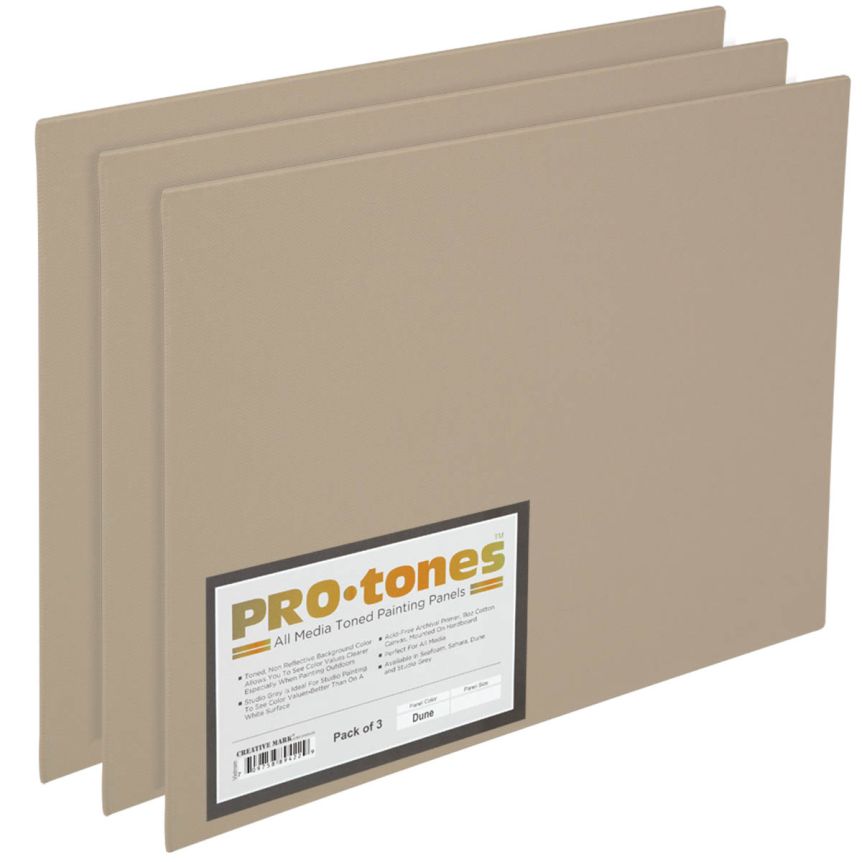 Pro-Tones All-Media Toned Canvas Panel 3 Pack -  Dune, 8"x10"