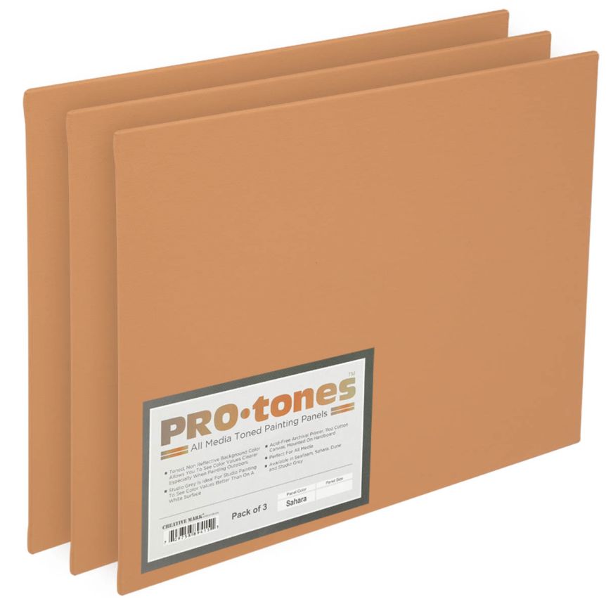 Pro-Tones All-Media Toned Canvas Panel 3 Pack - Sahara, 16"x20"
