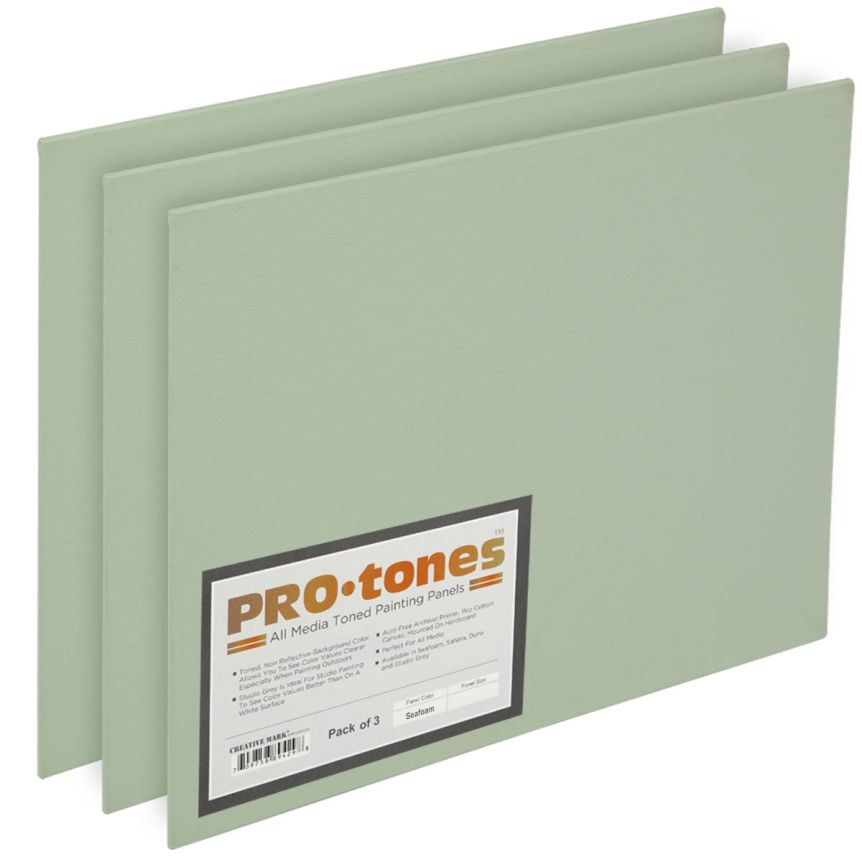 Pro-Tones All-Media Toned Canvas Panel 3 Pack - Seafoam, 11"x14"