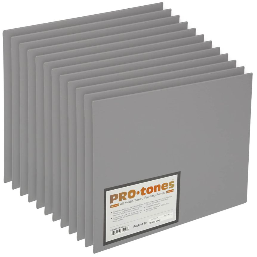 Pro-Tones All-Media Toned Canvas Panel Box of 12 - Studio Grey, 9"x12"