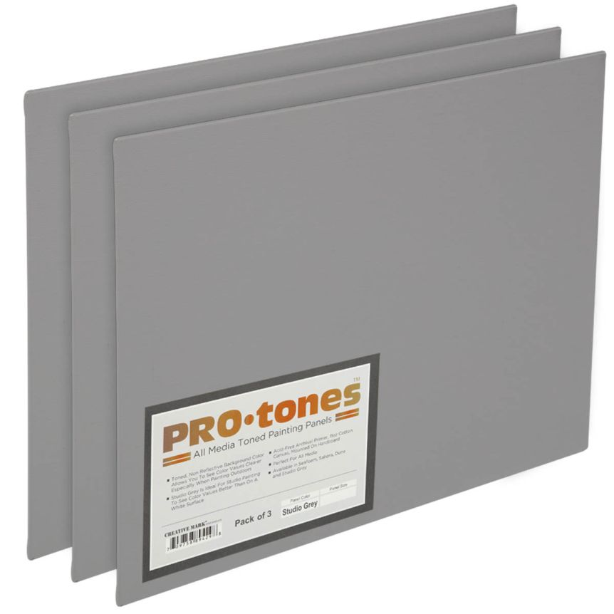 Pro-Tones All-Media Toned Canvas Panel 3 Pack - Studio Grey, 6"x8"