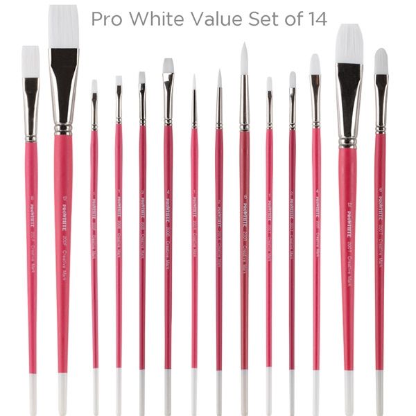 Pro White Long Handle Premium Artist Brushes Value Set Of 14