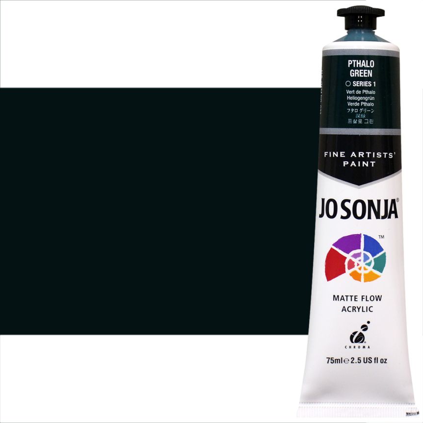 Jo Sonja Matte Flow Artist Acrylic - Pthalo Green, 75ml Tube