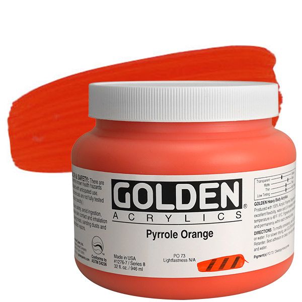 GOLDEN Heavy Body Acrylic 32 oz Jar - Pyrrole Orange