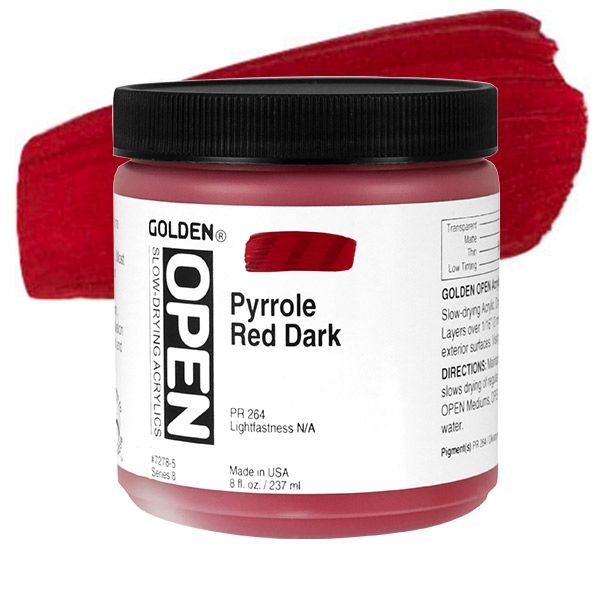 GOLDEN Open Acrylic Paints Pyrrole Red Dark 8 oz