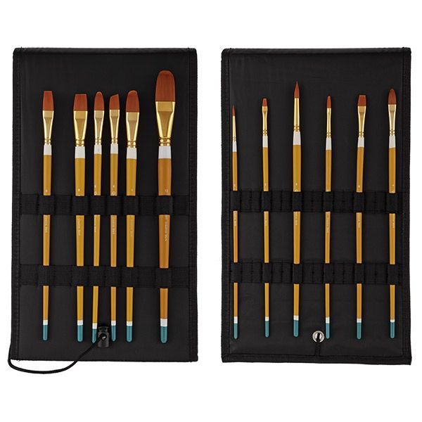 Qualita Bueno Long Handle Brush Set of 12 with Rockwell Case 