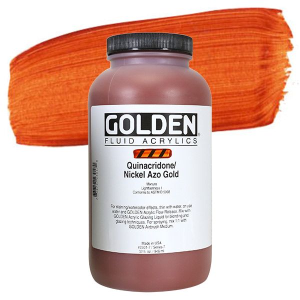 GOLDEN Fluid Acrylics Quinacridone Nickel Azo Gold 32 oz Jerry's Artarama