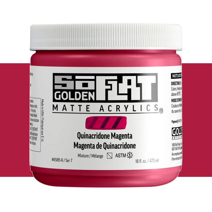 GOLDEN SoFlat Matte Acrylic - Quinacridone Magenta, 16oz Jar