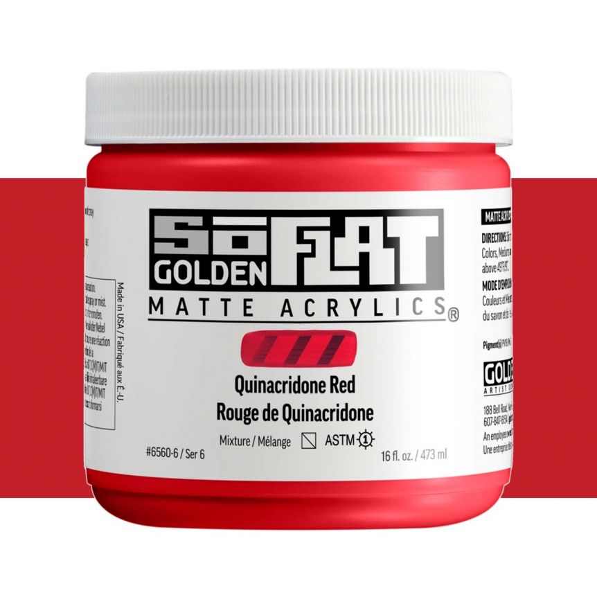 GOLDEN SoFlat Matte Acrylic - Quinacridone Red, 16oz Jar