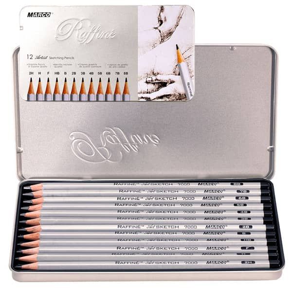 Pencils Set of 6 Art Drawing Sketching Graphite Pencils in Tin Case for  Artist