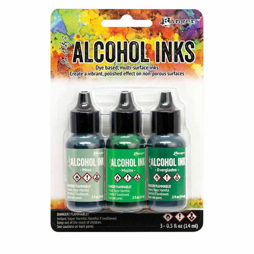 Ranger Tim Holtz Retro Cafe Alcohol Ink Set - Pool, Pink Sherbet & Espresso Colors For Crafting