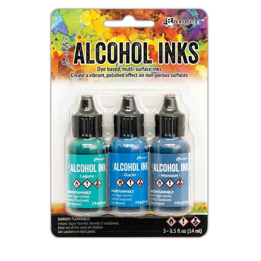 Tim Holtz Alcohol Ink - 1/2oz - Teal/Blue Spectrum Colors, Set of 3