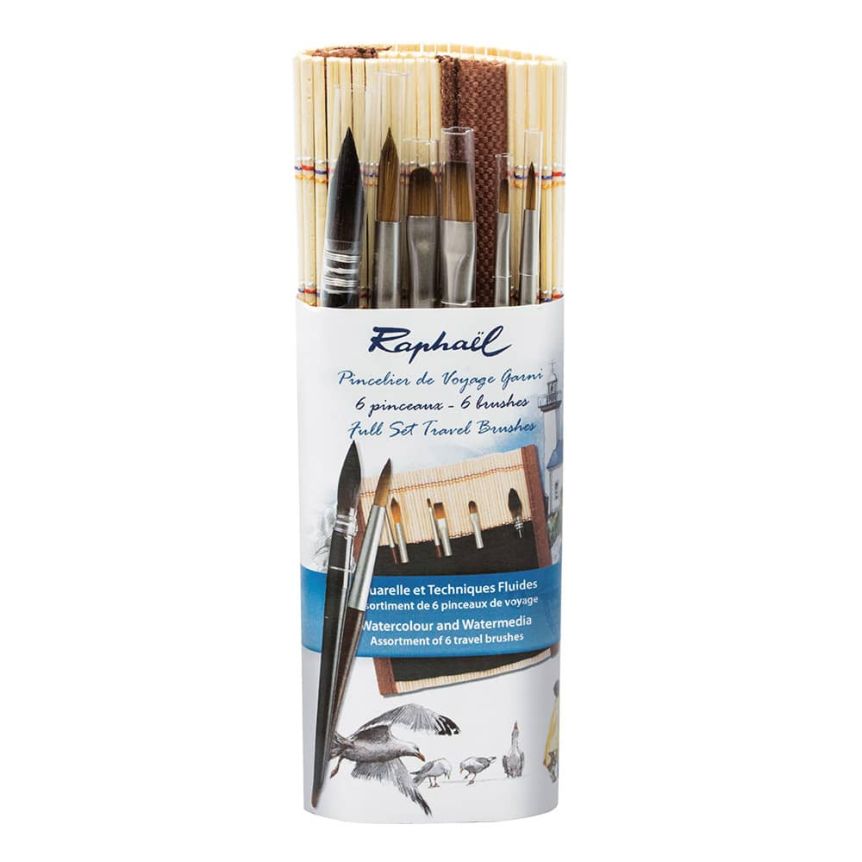 Mini Brush Travel Set of 6 with Bamboo Roll-Up