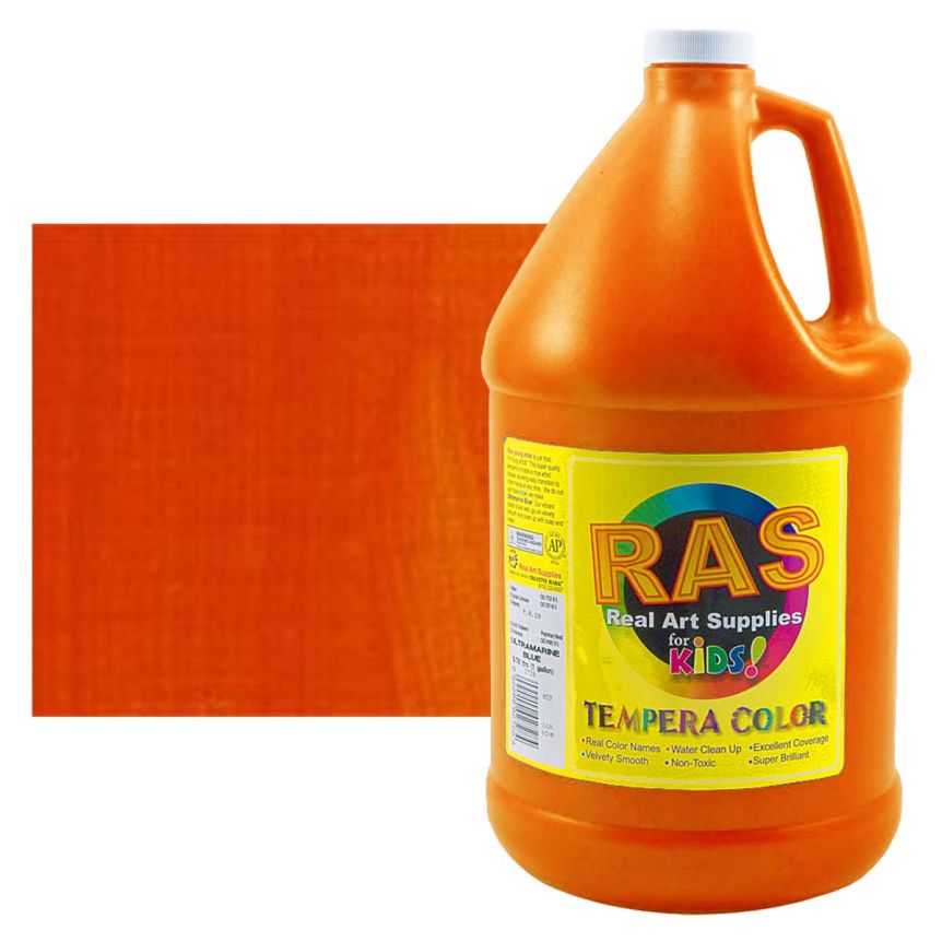 RAS Tempera Paint for Kids 1 Gallon - Cadmium Orange Hue