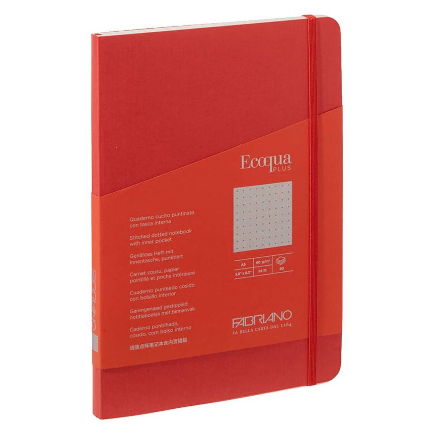Fabriano EcoQua+ Notebook 5.8 x 8.3" Dot Grid Stitch-Bound Red