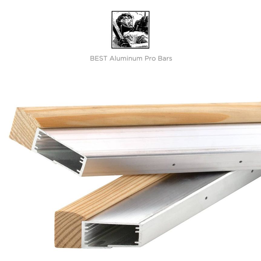 Wooden stretcher bars with recycled aluminum brackets