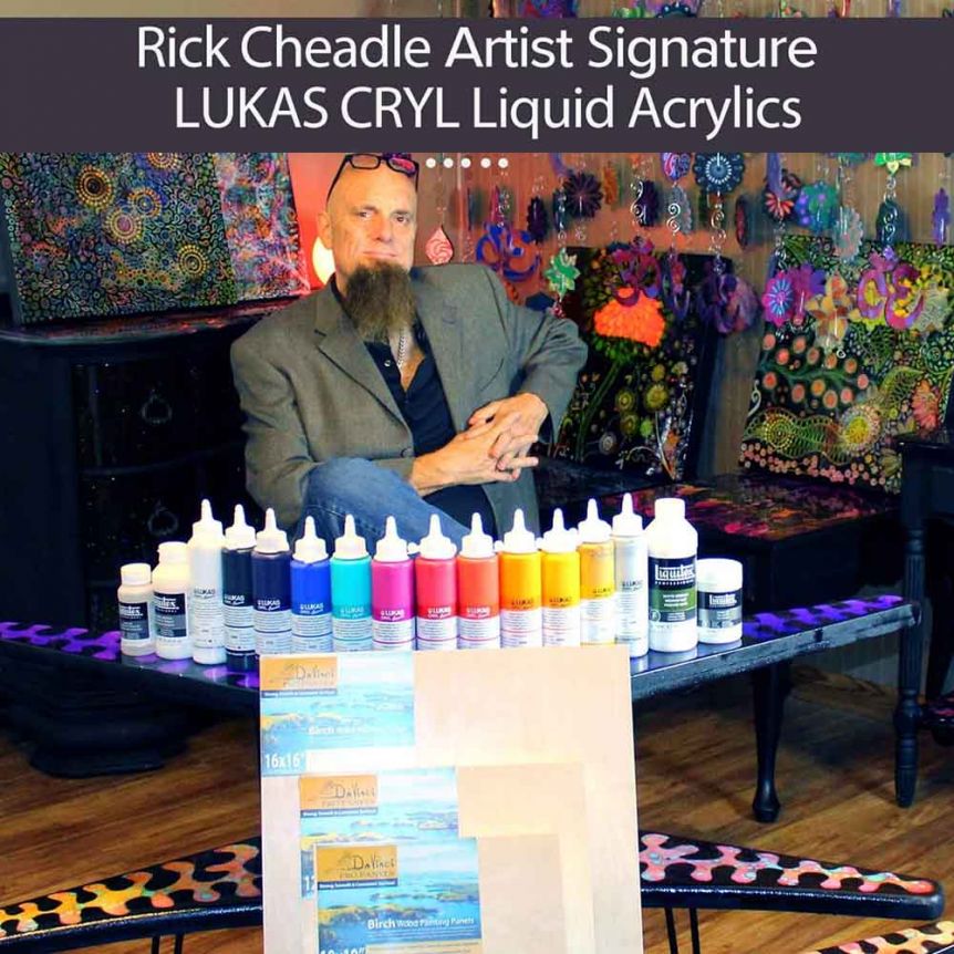 Professional Artist Rick Cheadle uses LUKAS CRYL Liquid Acrylics, DaVinci Birch Pro Panels and Liquitex Pouring Mediums