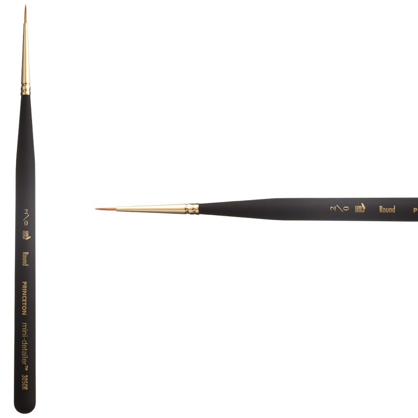 Princeton Mini-Detailer Series 3050 Synthetic Brush - Round, Mini Handle, Size 2/0