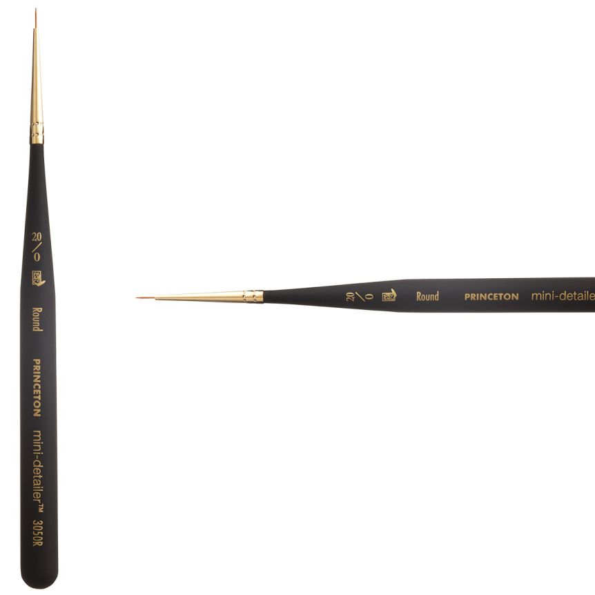 Princeton Mini-Detailer Series 3050 Synthetic Brush - Round, Mini Handle, Size 20/0