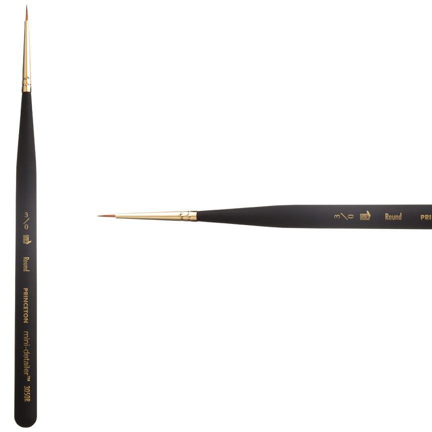 Princeton Mini-Detailer Series 3050 Synthetic Brush - Round, Mini Handle, Size 3/0
