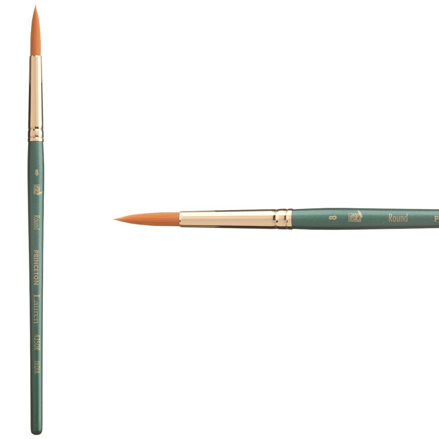 Princeton Lauren Series 4350 Golden Synthetic Brush - Round, Short Handle, Size 8