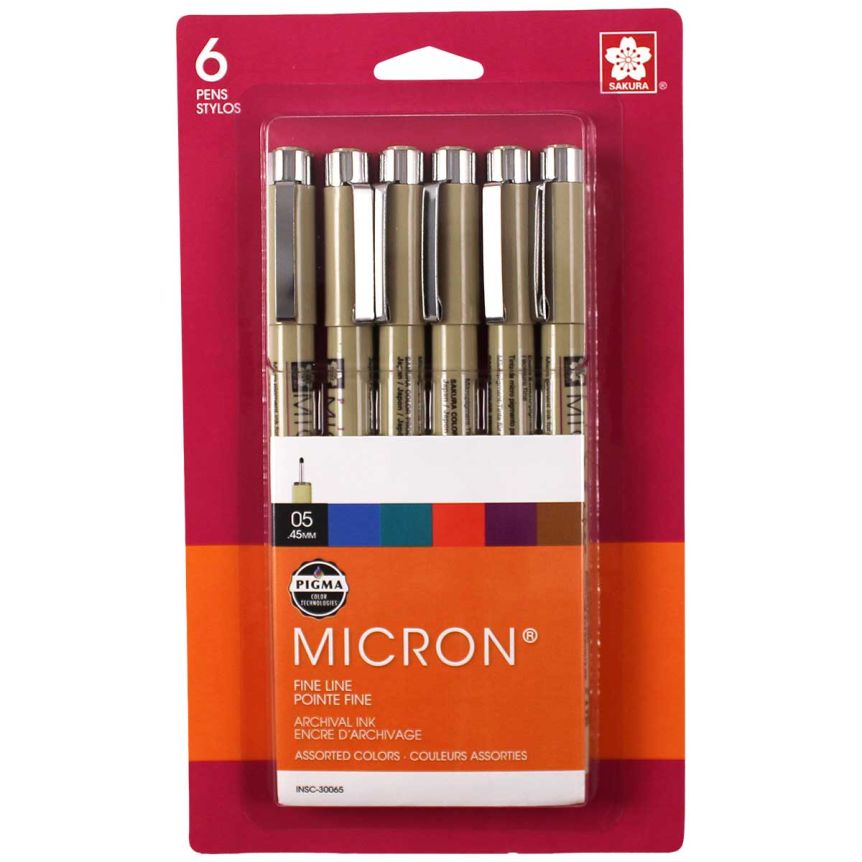 Sakura Pigma Micron Pen Set of 6 .45mm (05) - Assorted Colors