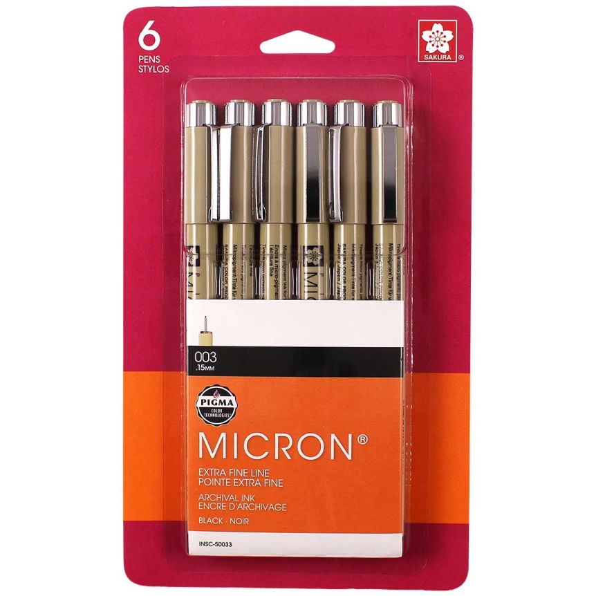 Sakura Pigma Micron Pen (003) 0.15 mm, Black (Box of 6)