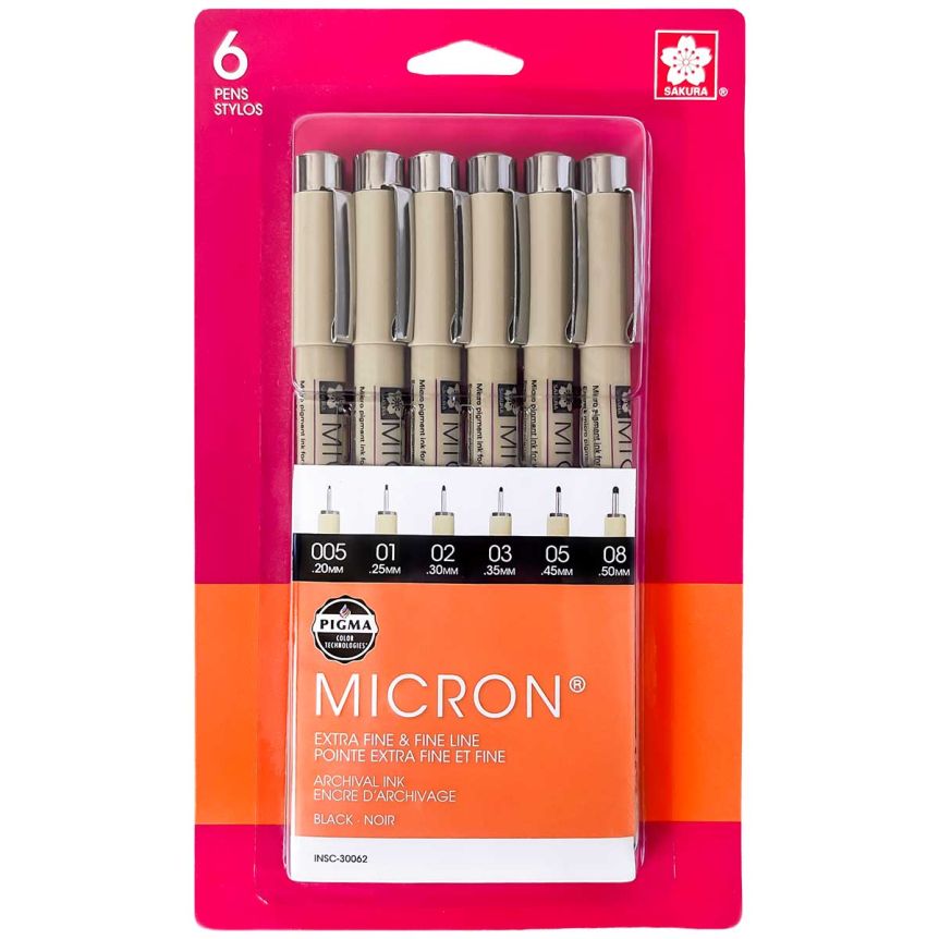 Sakura Pigma Micron Pen Set of 6 Assorted Tips - Black