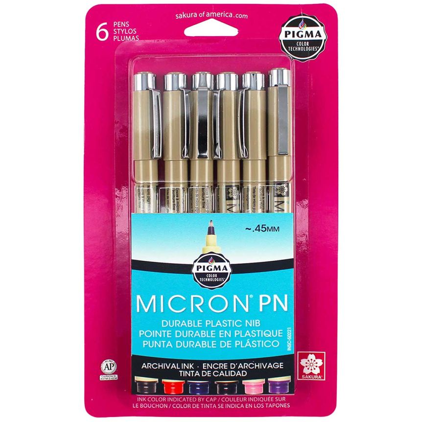 Sakura Pigma Micron PN Pen Set of 6, Assorted Colors