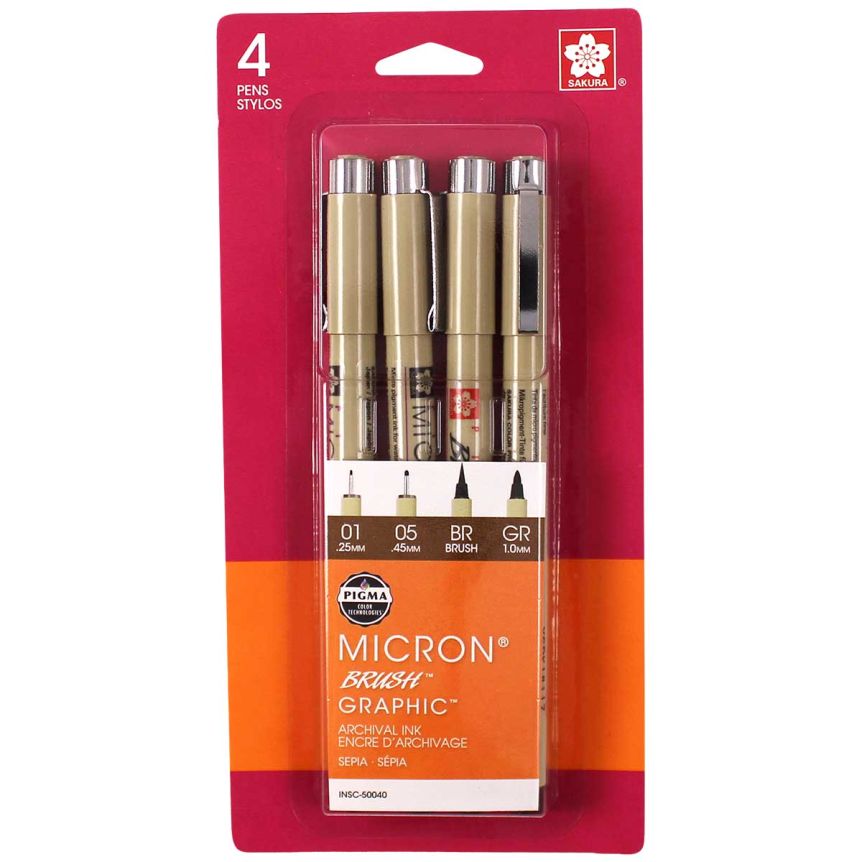 Sakura Pigma Micron Pen Set of 4 Assorted Tips - Sepia