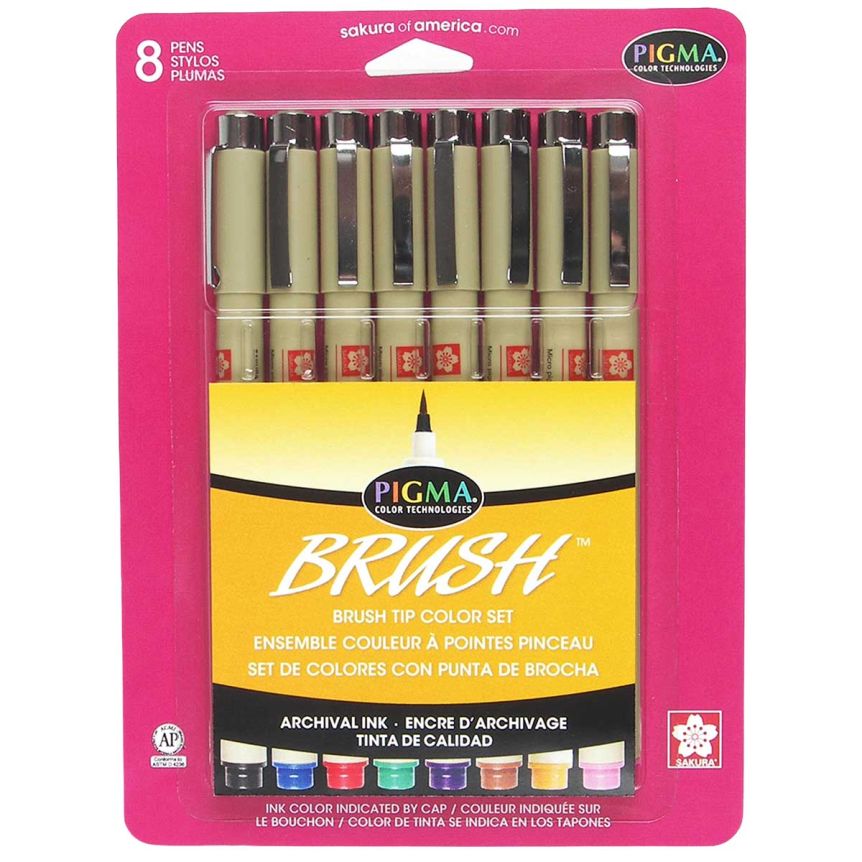 Sakura Pigma Brush Pen - Set of 8 Assorted Colors