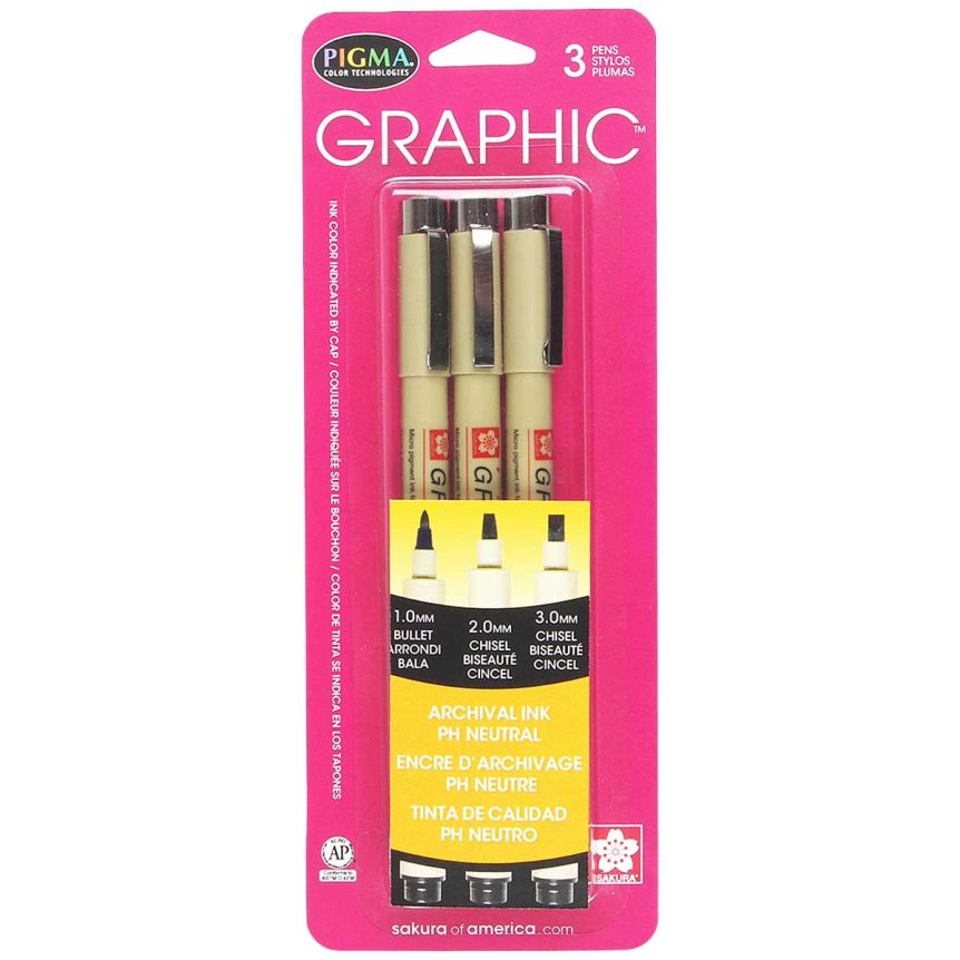 Sakura Pigma Graphic Pen - Set of 3 Assorted Tips, Black