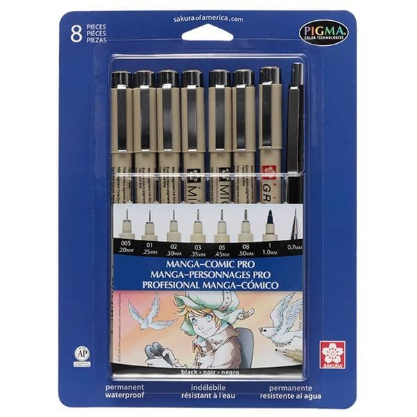 Sakura Pigma Micron Fine Line Pens - Set Of 8 Assorted Nibs In Black Colour  (003,005,01,02,03,05,08 And Pn Tip Made In Japan)