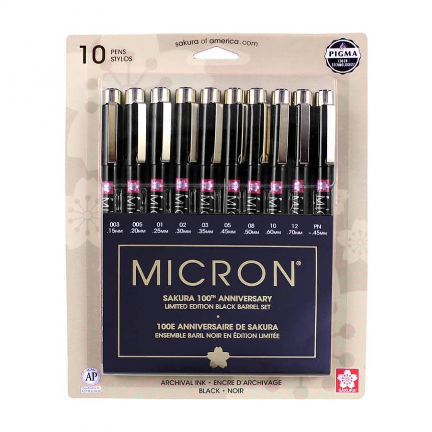 Sakura Pigma Micron 100th Anniversary Set of 10 Black