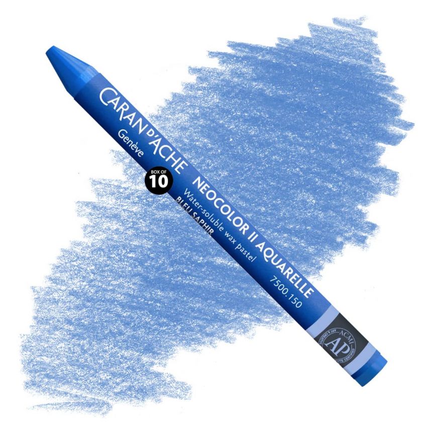 Caran d'Ache Neocolor II Water-Soluble Wax Pastels - Sapphire Blue, No. 150 (Box of 10)