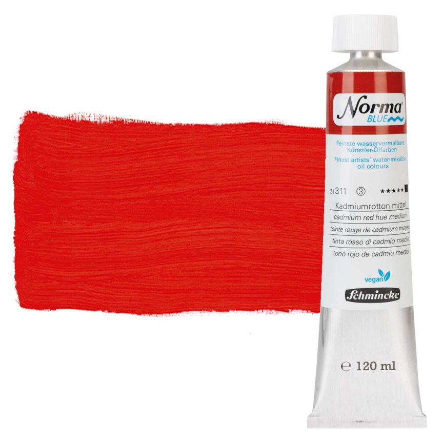 Norma Blue Water-Mixable Oil Color - Cadmium Red Hue Medium, 120 ml Tube