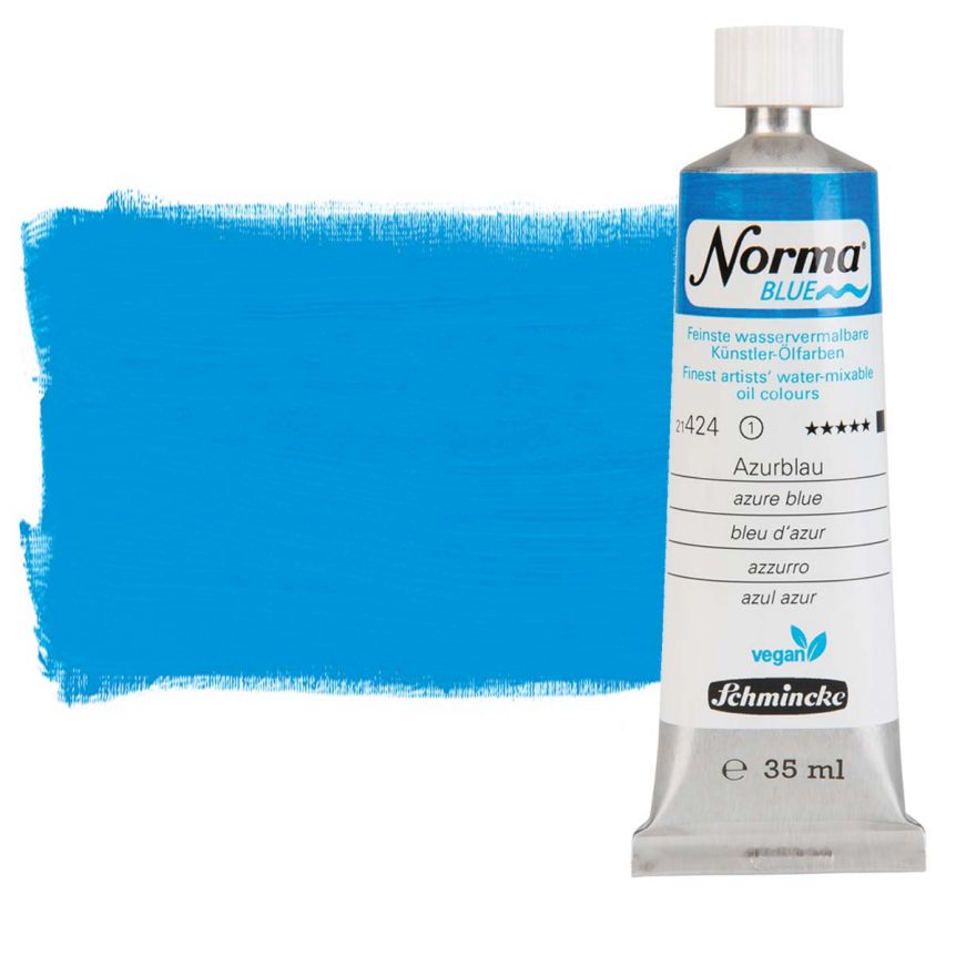 Norma Blue Water-Mixable Oil Color - Azure Blue, 35ml Tube