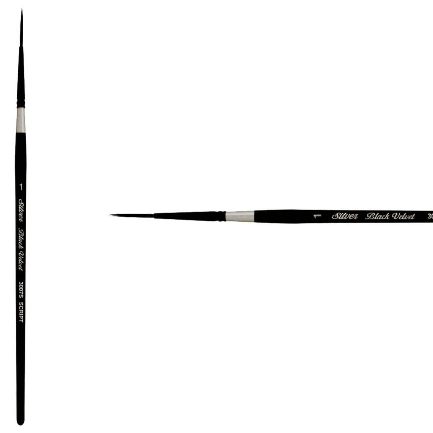 Black Velvet Watercolor Brush Set 3/Pkg Script Liner 3/4 Oval Wash Round