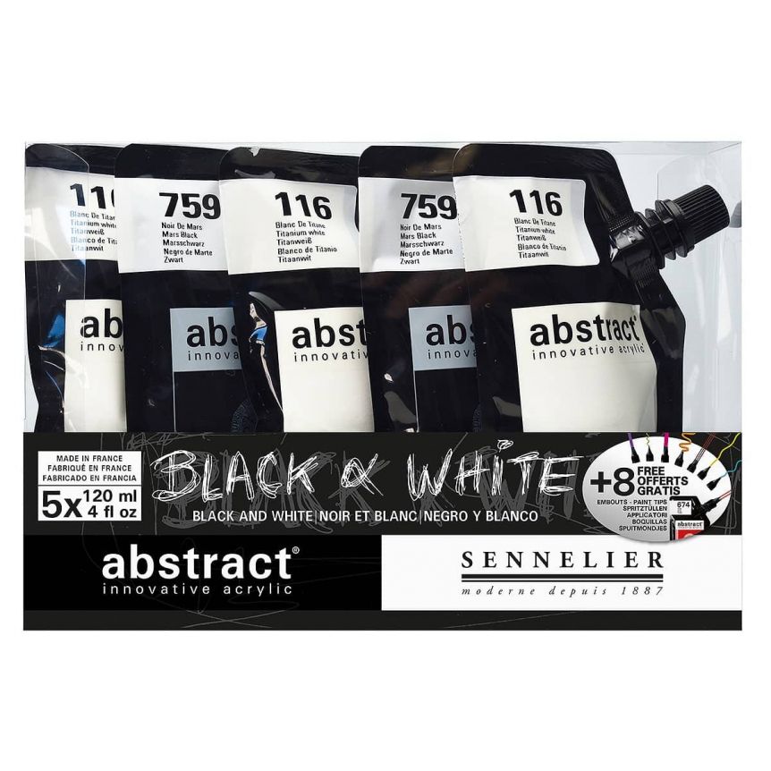 Sennelier Abstract Black & White Acrylic Set of 5 120ml