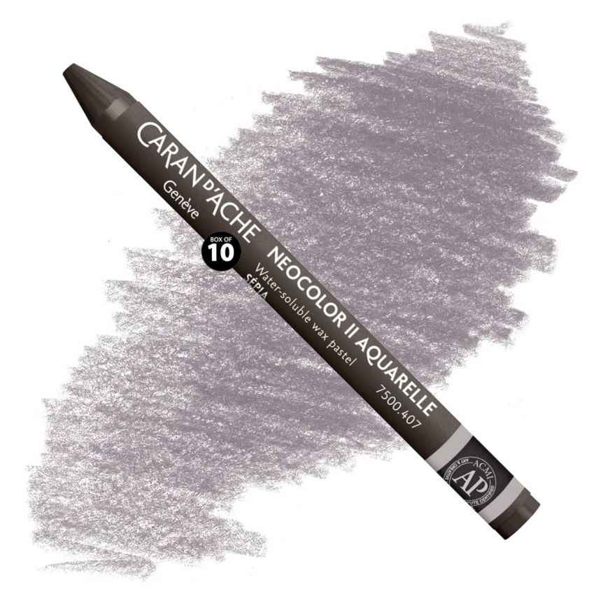Caran d'Ache Neocolor II Water-Soluble Wax Pastels - Sepia, No. 407 (Box of 10)