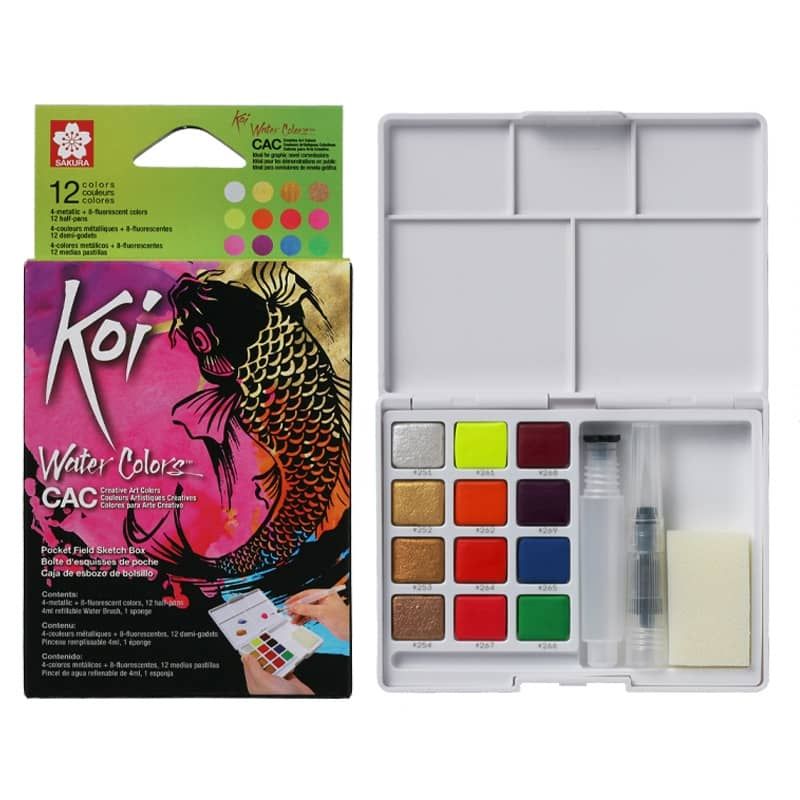 Koi Watercolor Creative Art Colors 12 Pan & Waterbrush Set 