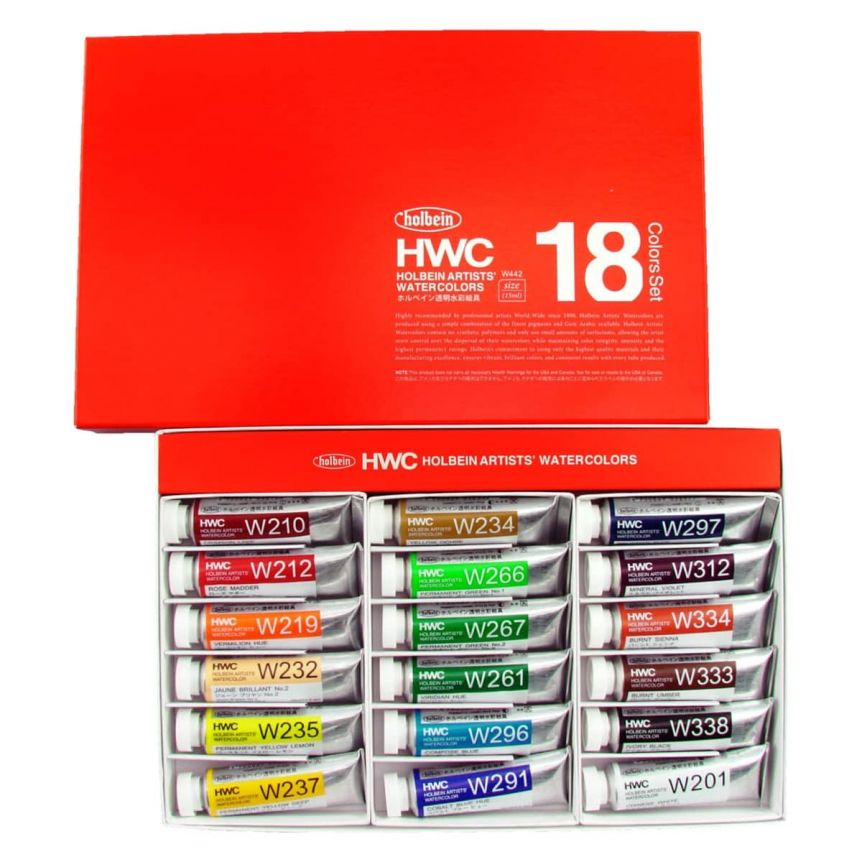 Holbein Artists' Watercolor Set of 18, 15ml Colors