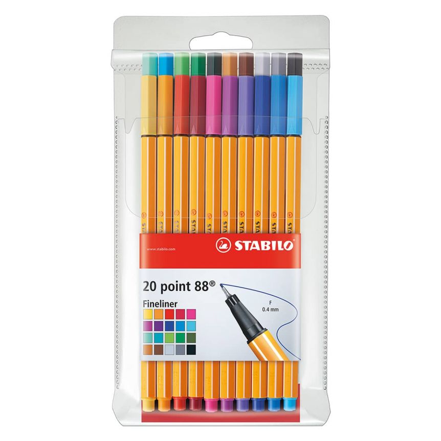 Stabilo Point 88 Fineliner Pen - 0.4 mm - 20 Color Set - Wallet