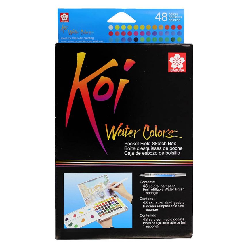 Koi Watercolor Field Sketch Box Set of 48 Half-Pans w/ Waterbrush