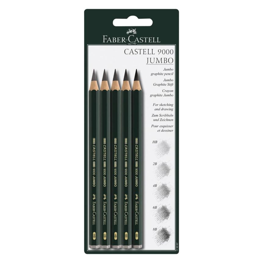Faber-Castell 9000 Jumbo Graphite Pencils Set of 5 - 1 each: HB, 2B, 4B, 6B, 8B